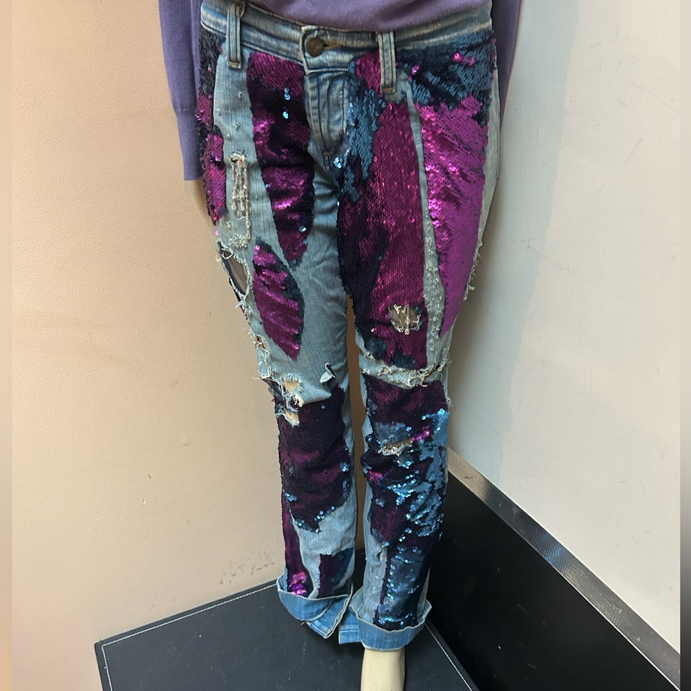 Sequin Patchwork Jeans - image 1